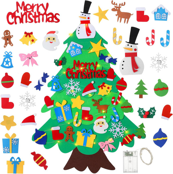 Felt Christmas Tree for Kids - 3.2 FT Felt Christmas Tree with 30 Pcs Ornaments, Xmas s for Kids Christmas Door Wall Hanging Decorations
