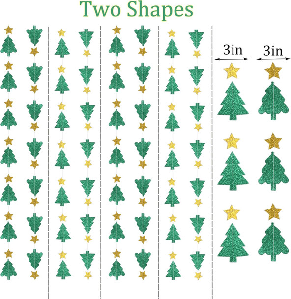 40 Feet Green Christmas Tree Garland Glitter Star Garland Paper Banner Hanging Party Supplies, Christmas Ceiling Hanging Decorations for Baby Shower Birthday Party Decorations Christmas Year