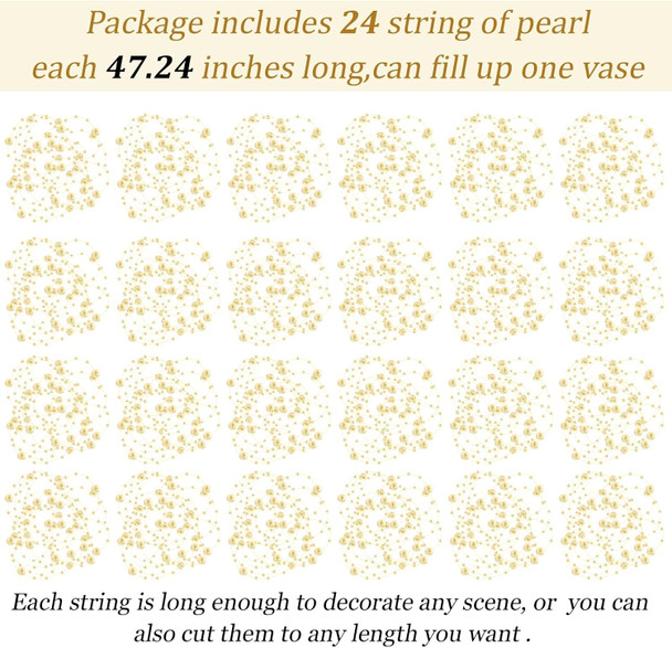 24 Pcs Artificial Pearl String for Floating Candle Faux Pearls Beads String Pearl Party Garland Decoration for Vases Filler Wedding Centerpiece Christmas Party Decor (Light Gold)
