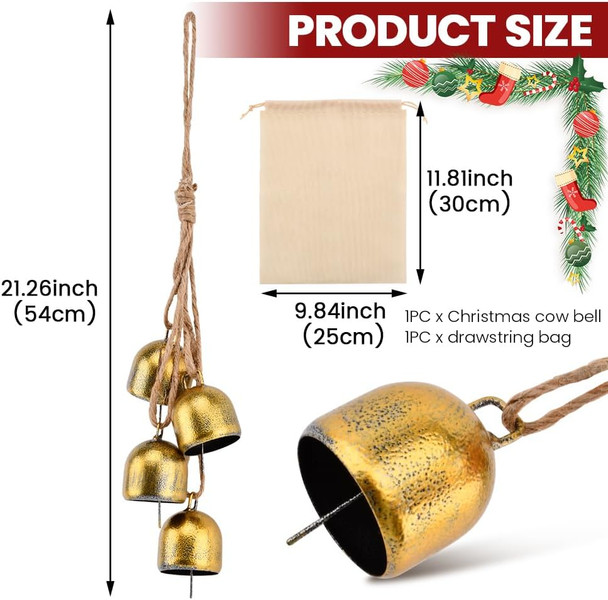 Christmas Bells, Gold Vintage Bells Vintage Bells with Jute Hanging Rope, Metal Tibetan Inspired Meditation Decorative Jingle Christmas Tree Bell Cow Bell for Doors, Windows, Wreaths, Gardens Christmas Bells, Gold Vintage Bells Vintage Bells with Jute Hanging Rope, Metal Tibetan Inspired Meditation Decorative Jingle Christmas Tree Bell Cow Bell for Doors, Windows, Wreaths, Gardens