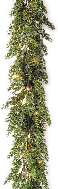 Christmas Garland with Warm White 50 LED Lights 6FT Greenery Garland Decorations for Winter Holiday Mantle Stairs Table Outdoor Artificial Pine and Cypress Garlands, Batteries Operated