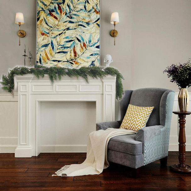 Christmas Garland with Warm White 50 LED Lights 6FT Greenery Garland Decorations for Winter Holiday Mantle Stairs Table Outdoor Artificial Pine and Cypress Garlands, Batteries Operated