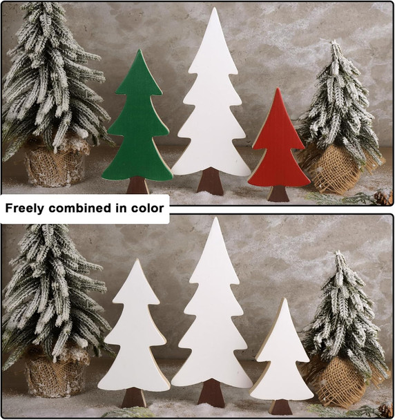 Christmas Decorations Indoor, 3pcs Wooden Christmas Tree Tabletop Ornaments for Christmas Decor, Table Decor Sanding Christmas Tree Wood Sign for Home Office Farmhouse Centerpieces Original