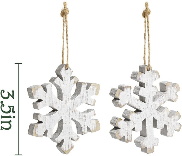 Christmas Decorations Indoor Decor: 12 Pack Rustic Wood Christmas Tree Decorations, Boho Farmhouse Whitewash Snowflake Hanging Ornaments for Kids Xmas Home Office Shop Fireplaces Garland Décor