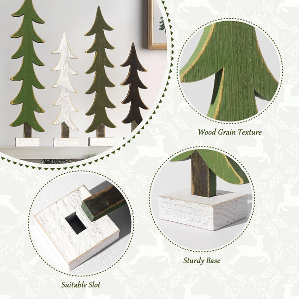 Christmas Decorations Indoor, 3Pcs Rustic Wooden Christmas Trees Tabletop Decorations,Black, White, Natural Green Color Home Decor for Home Office Farmhouse Centerpieces Original