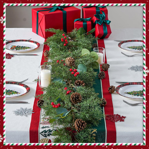 Christmas Garland Greenery Cypress Cedar Red Berry Realistic Garland Wreaths Swags Eucalyptus Leaves Pine Cone Tree Decor Stairs Indoor Outdoor Winter Seasonal Artificial 5.7FT 128 Branch Tips