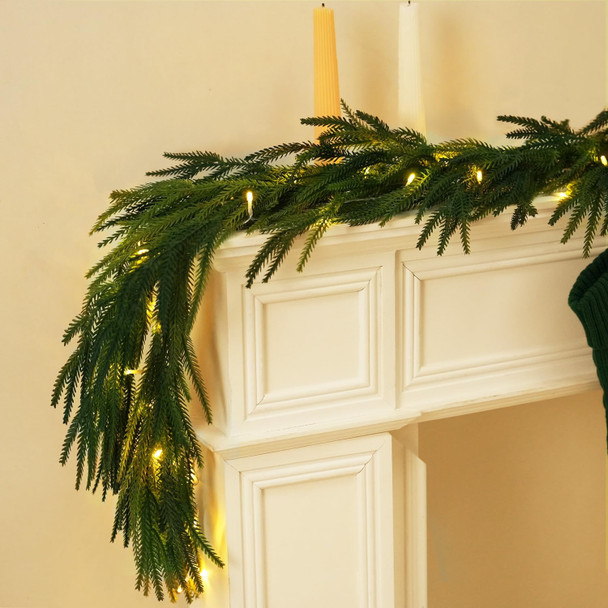 Artificial Norfolk Pine Garland for Christmas Decorations, Realistic Faux Greenery Garlands for Holiday Mantle Stair Indoor Outdoor Decor