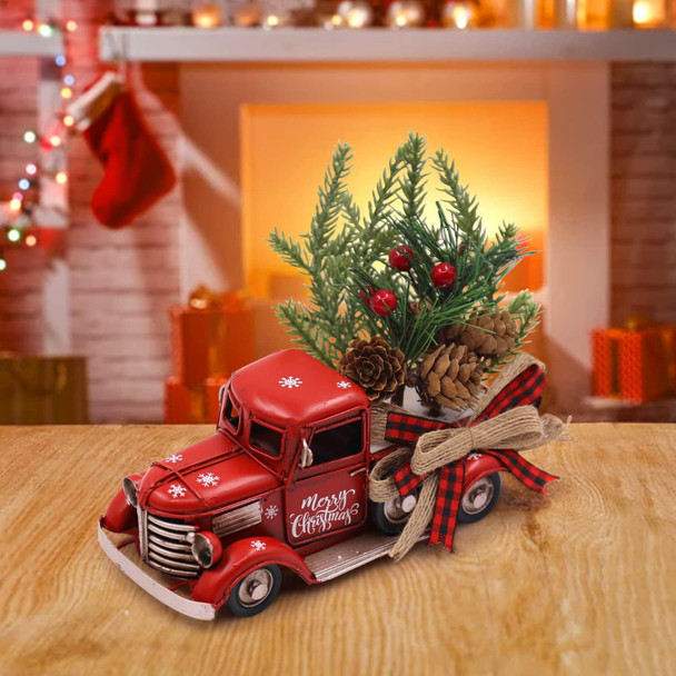 Tuitessine Christmas Red Truck Decor Farmhouse Christmas Decor Vintage Red Pickup Truck for Christmas Holiday Home Kitchen Table Centerpieces Decorations