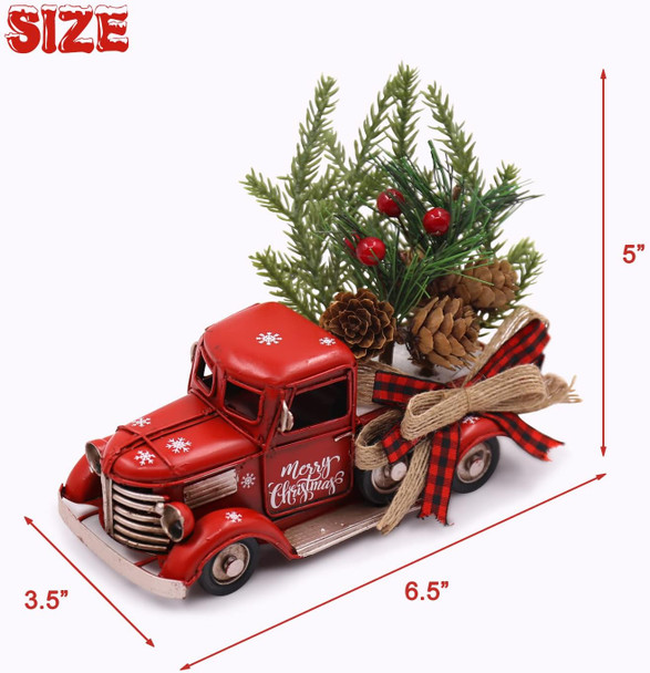 Tuitessine Christmas Red Truck Decor Farmhouse Christmas Decor Vintage Red Pickup Truck for Christmas Holiday Home Kitchen Table Centerpieces Decorations