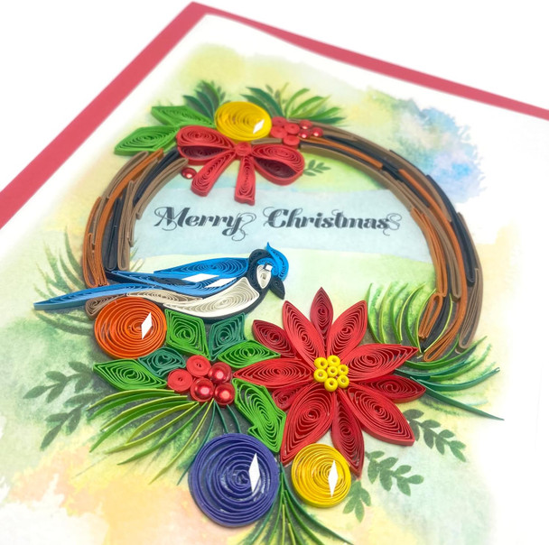 Christmas Wreath Quilling Card, 5 x 7 inch, Handmade, with Envelope
