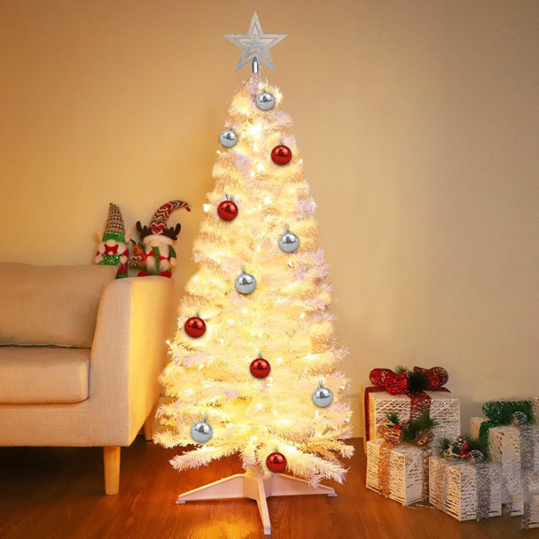 4 Ft Christmas Tree Remote Control 8 Modes Dual Color Change Timer 100 Warm White&Colored Lights 18 Christmas Ball Ornaments 3D Star Battery Operated Small Xmas Tree Table Indoor Holiday Party Decor