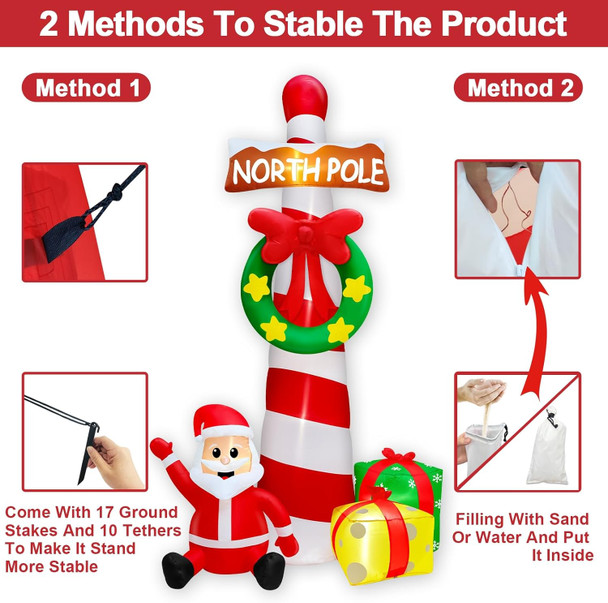 TURNMEON 12 Feet Giant Christmas Inflatable Outdoor Decorations North Pole Guidepost with Wreath Santa Claus Box Built-in LED Lights Blow Up Lawn Outside Yard Garden Party Decor