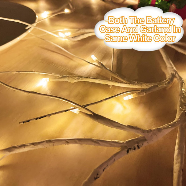 TURNMEON 6Ft 54 LED Lighted Birch Garland Prelit Branches with Timer 8 Modes Warm White Lights Battery Operated Prelit Twig Vine Garland for Mantle Fireplace Table Christmas Decorations Indoor Outdoor