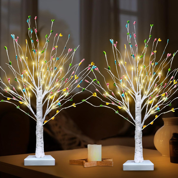 [ Timer ] Lighted Birch Tree Table Decorations, 2 Pack 24 Inch Tabletop Artificial Tree with Total 48 LED Warm White Lights Battery Operated Tabletop Ceterpieces Trees Home Indoor Party Holiday Decor