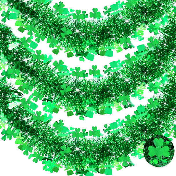 TURNMEON 3 Pack Total 49.2 Ft St.Patrick's Day Tinsel Garlands Decorations DIY Shamrocks Wreath for Front Door Irish Leprechaun Hat St.Patrick's Day Decorations Outdoor Indoor Home,16.4Ft by 4.3" Each TURNMEON 3 Pack Total 49.2 Ft St.Patrick's Day Tinsel Garlands Decorations DIY Shamrocks Wreath for Front Door Irish Leprechaun Hat St.Patrick's Day Decorations Outdoor Indoor Home,16.4Ft by 4.3" Each