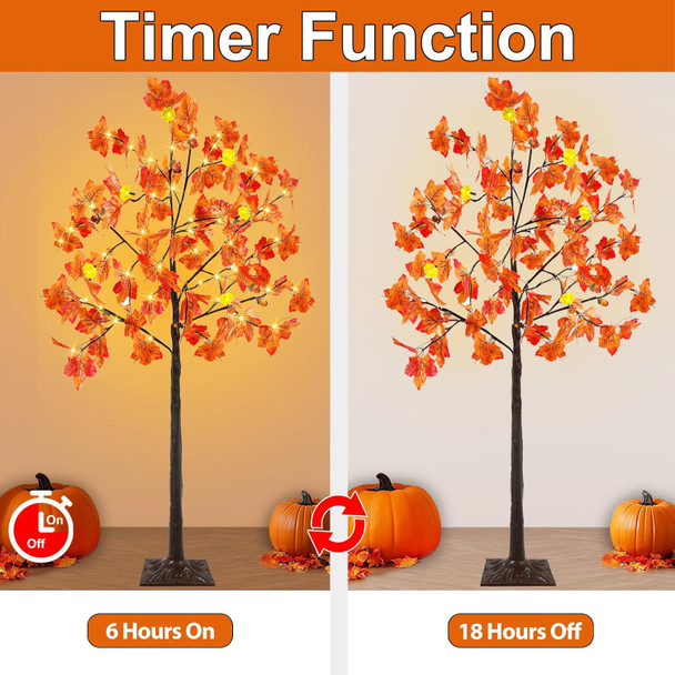 TURNMEON Thanksgiving Decorations 2 Pack 4 Ft Prelit Lighted Fall Maple Tree with Remote Control Timer 3D Patented Pumpkin Lights 96LED Warm Lights 8 Modes Acorns Thanksgiving Decor Indoor Outdoor
