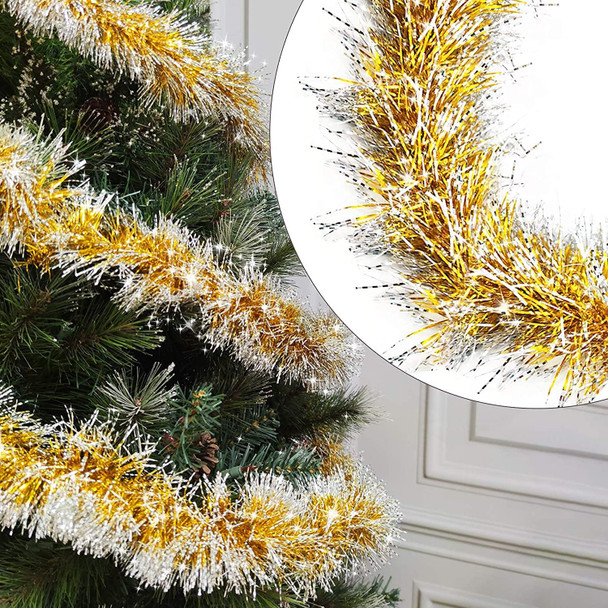 TURNMEON 5 Pack Total 33 Feet Tinsel Christmas Garland Decoration Metallic Streamers Xmas Tree Decor Holiday Xmas Party Supplies Indoor Outdoor Home Decor, Each 6.6Ft by 4Inch (Gold)