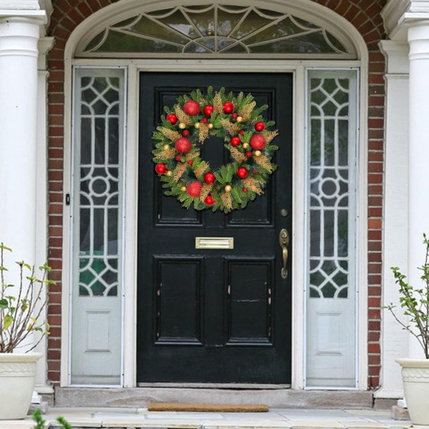 Remote Control-26 Inch Large Thick Prelit Christmas Wreath, Realistic Norfolk PE Pine 50 Warm White&Color Switch Lights Timer 12 Mode, 33 Ball Pine Needles Cypress Leaves Xmas Cedar Door Wreath Decor