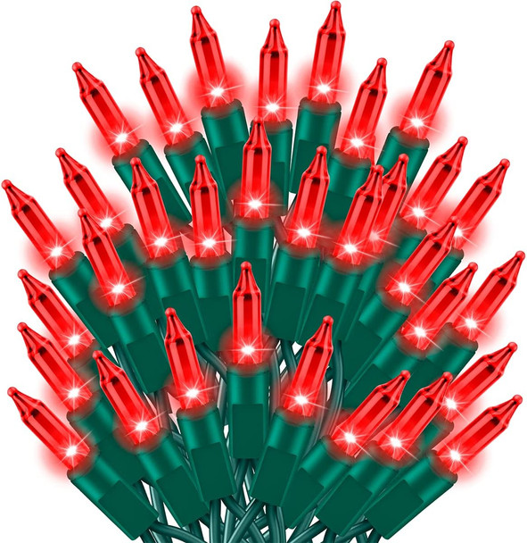 Ultra-Bright Connects End to End Red Christmas Mini Lights 100L 19.6Ft UL Listed Incandescent Bulb String Light Set for Indoor and Outdoor Holiday Garden Party Christmas Tree Garland Decor