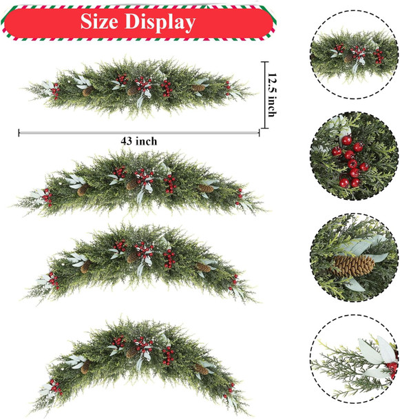 U'Artlines Christmas Swag for Front Door Artificial Decorative Swag Decoration with Pine Cone, Berries for Indoor & Outdoor Window Wall Fireplace Mantle Home Holiday Xmas Decor (43" Green)