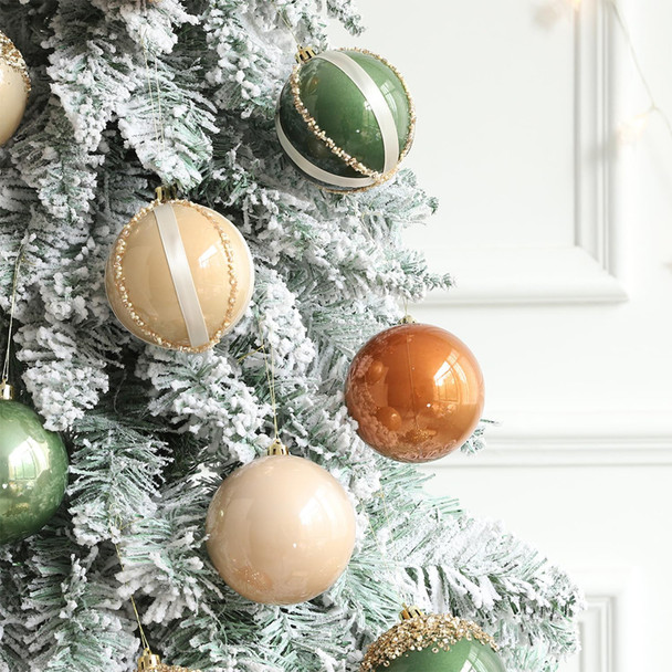 12 Pcs Christmas Ball Ornaments Set Brown Green Champagne Neutral Shatterproof Christmas Tree Decorations 3.15 Inch Glittering Decorative Hanging Ornament Bulk for Xmas Tree Wreath Holiday Party Decor