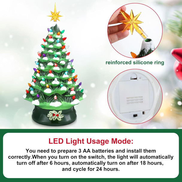 Uiifan 18in Extra Large Nostalgic Ceramic Christmas Tree Ceramic Lighted Christmas Tree with LED Lights Hand Painted Vintage Ceramic Christmas Tree Tabletop Figurine for Holiday Decorations(Green)