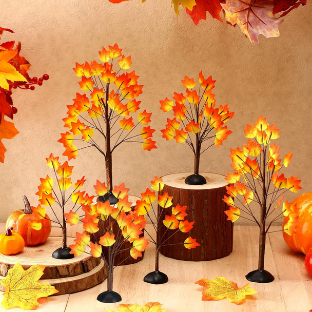 Uiifan 8 Pcs Thanksgiving Fall Village Trees Faux Artificial Maple Tree Tabletop Artificial Trees Plastic Fall Decorations for Home Indoor Thanksgiving Accessories Fall Party Decoration