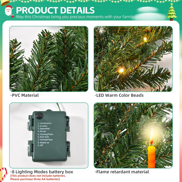9 Ft Prelit Christmas Garland Artificial Xmas Garland Chritmas Tinsel Pine Garland Decoration with 50LED Warm Lights and Timer Xmas Garlands for Home Garden Holiday Indoor Outdoor Decor 9 Ft Prelit Christmas Garland Artificial Xmas Garland Chritmas Tinsel Pine Garland Decoration with 50LED Warm Lights and Timer Xmas Garlands for Home Garden Holiday Indoor Outdoor Decor