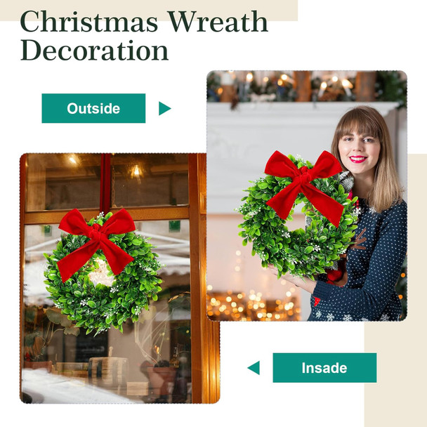 Unittype 4 Pcs Christmas Kitchen Cabinet Wreaths Xmas Green Faux Artificial 2 Roll Red Ribbons for Door Farmhouse Hanging Wall Window Door Hanging Xmas Decoration