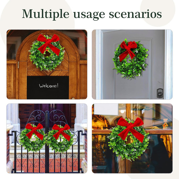 Unittype 4 Pcs Christmas Kitchen Cabinet Wreaths Xmas Green Faux Artificial 2 Roll Red Ribbons for Door Farmhouse Hanging Wall Window Door Hanging Xmas Decoration