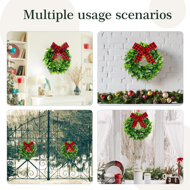 Unittype 4 Pcs Christmas Kitchen Cabinet Wreaths Christmas Faux Artificial 2 Roll Red Black Plaid Ribbons for Door Farmhouse Hanging Wall Window Door Hanging Xmas Decoration