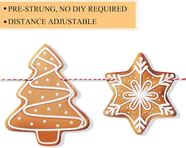 Uniwish 2 Pack Gingerbread Theme Garland Banner Christmas Hanging Decorations Tree Ornaments Christmas Bunting Banner for Xmas Party Holiday Home Wall Decor