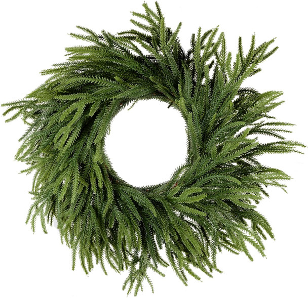 24 Inch Christmas Wreath for Front Door, Norfolk Pine Wreath for Home Porch Window Wall Farmhouse Decor Indoor Outdoor, Green Wreath Front Door Wreath