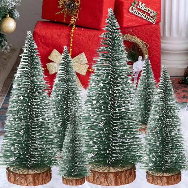 6PCS Mini Christmas Trees, Artificial Small Bottle Brush Trees Miniature Pine Trees with Snow and Wood Base for Xmas Holiday Party Tabletop Decors