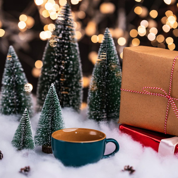 6PCS Mini Christmas Trees, Artificial Small Bottle Brush Trees Miniature Pine Trees with Snow and Wood Base for Xmas Holiday Party Tabletop Decors