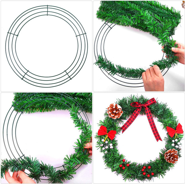 URATOT Wire Wreath Frame Round Christmas Dark Green Wreath Frame Metal DIY Floral Crafts Wire Wreath Ring Round for Year Thanksgiving Valentines Day Decorations (5, 12 inch)