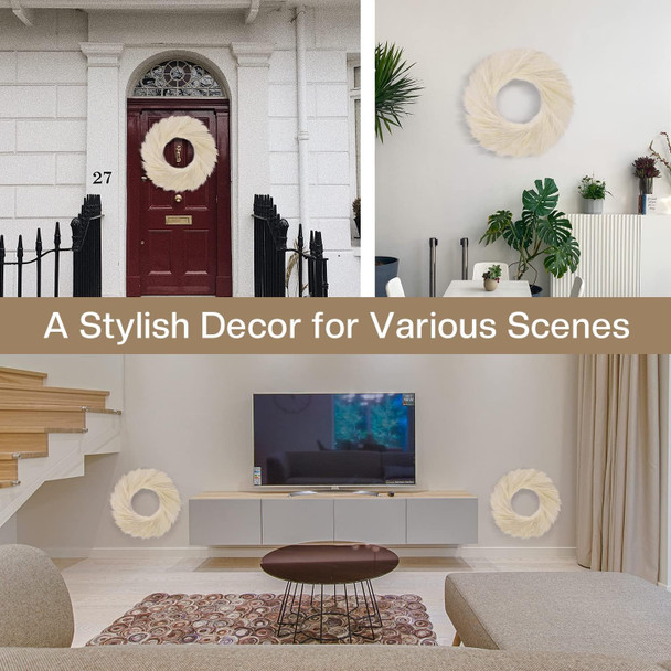 24'' Pampas Grass Wreath, Pampas Wreath, Boho Wreath, Artificial Pampas Wreath for All Seasons, Boho Wall Decor, Farmhouse Pampas Grass Garland (Beige, 1)