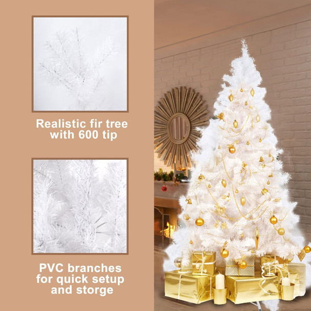 Christmas Decorations, Uten Christmas Tree 6FT, Artificial Christmas Tree with 300 Warm White, Solid Metal Foldable Stand & 600 Branches, Easy Assembly for Home