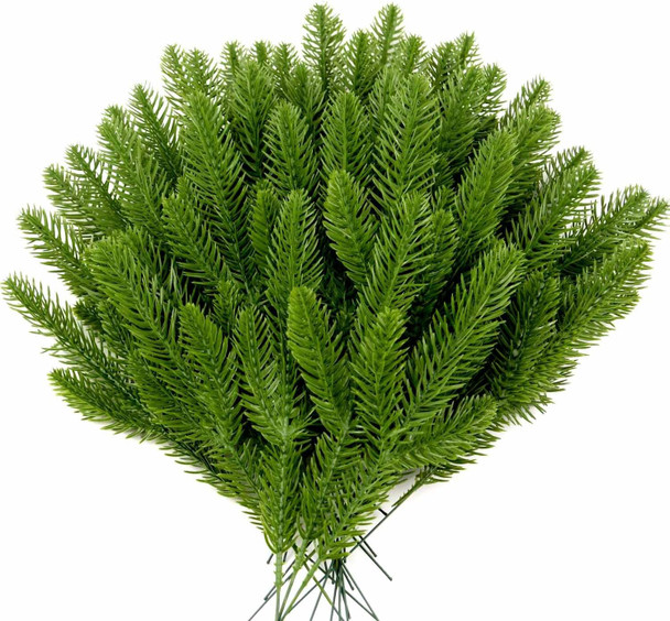 100 Pcs Artificial Pine Branches, Christmas Tree Filler Branches Green Plants Faux Pine Needle Branches Christmas Greenery Pine Picks Evergreen Pine Stems for Christmas Tree Garland Wreath Decorating