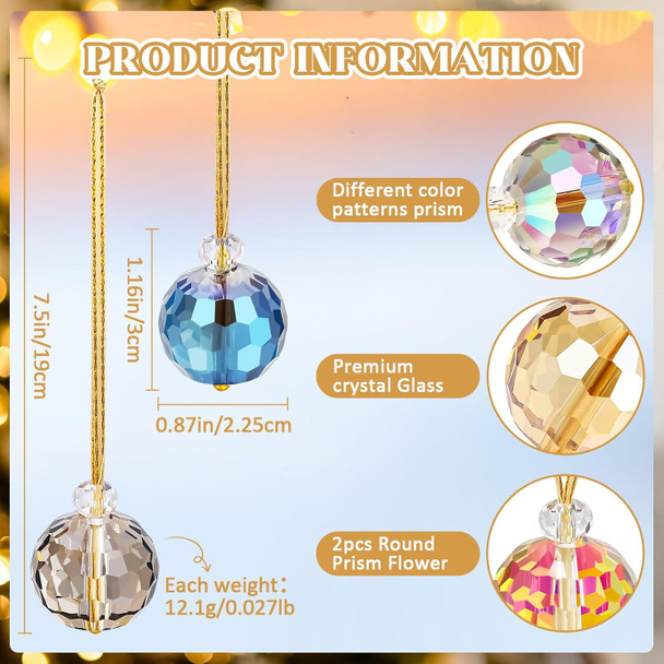 36 Pcs Crystal Glass Christmas Balls Ornaments 0.87" Mini Multicolor Round Prism Flower Ball Xmas Christmas Tree Decorations, Hanging Ornament for Christmas Tree Party Wedding Home Decor