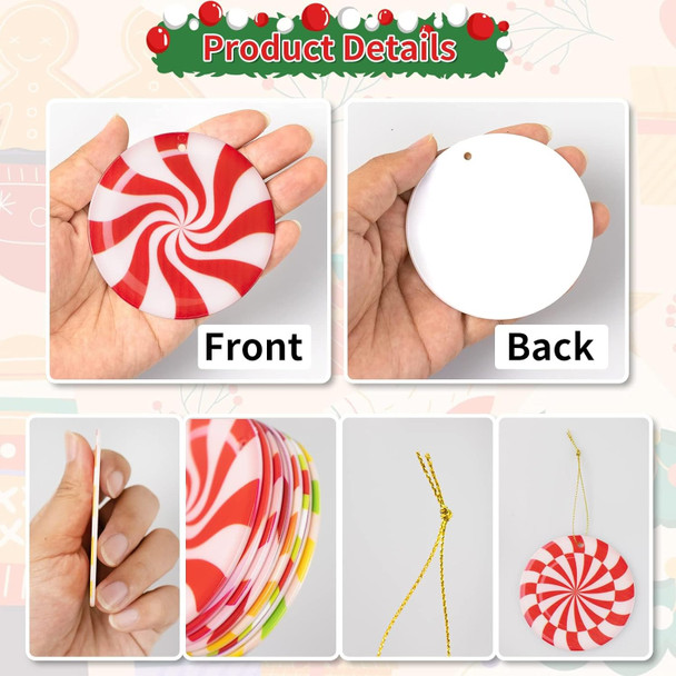 33pcs Christmas Decorations Candy Tree Ornaments - Colorful Candy Cane Lollipop Peppermint Hanging Christmas Ornaments for Christmas Tree Winter Year Party Decor, Candy Themed Party Supplies