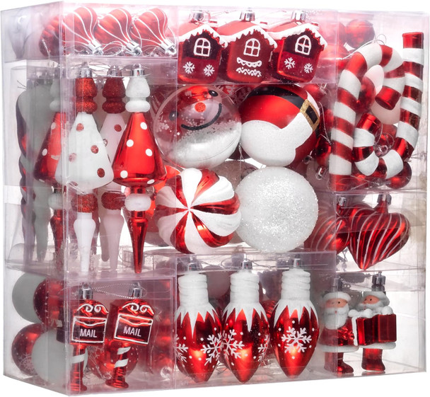 Valery Madelyn Christmas Ornaments Set, 155ct Red and White Shatterproof Christmas Tree Decorations Set, Traditional Red and Silver Decorative Hanging Ball Ornaments Bulk for Xmas Holiday Decor