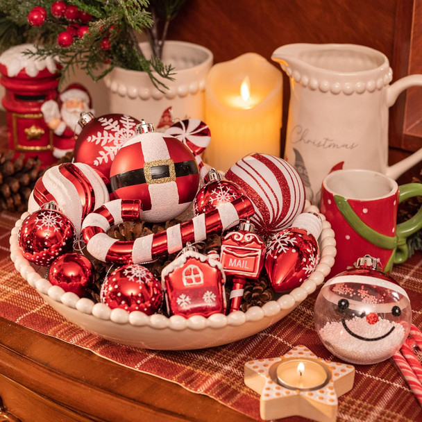 Valery Madelyn Christmas Ornaments Set, 155ct Red and White Shatterproof Christmas Tree Decorations Set, Traditional Red and Silver Decorative Hanging Ball Ornaments Bulk for Xmas Holiday Decor