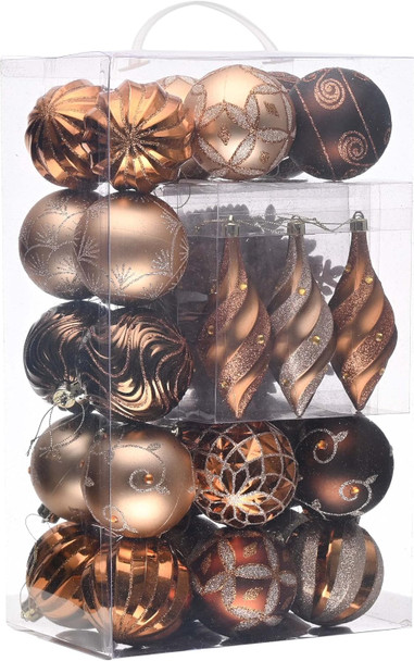 Valery Madelyn Christmas Tree Decorations Set, 40ct Bronze Copper and Gold Shatterproof Christmas Ball Ornaments Bulk, Luxury Hanging Ornaments for Christmas Trees Xmas Holiday Decor