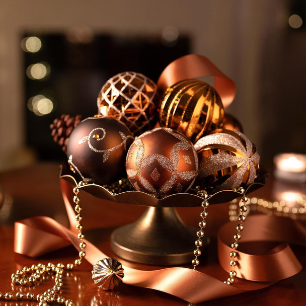 Valery Madelyn Christmas Tree Decorations Set, 40ct Bronze Copper and Gold Shatterproof Christmas Ball Ornaments Bulk, Luxury Hanging Ornaments for Christmas Trees Xmas Holiday Decor