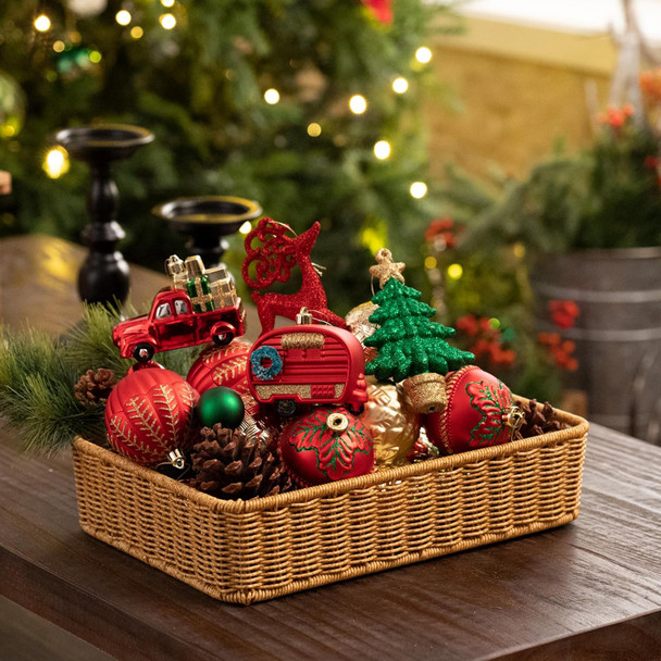 Valery Madelyn Christmas Tree Ornaments Set, 60ct Red Green and Gold Shatterproof Christmas Tree Decorations Bulk, Traditional Country Hanging Ball Ornaments for Xmas Trees Holiday Decor