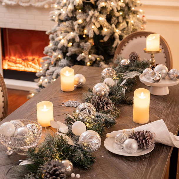 Valery Madelyn 6 feet Pre-Lit Christmas Garland with Lights for Mantle, Lighted Battery Operated Xmas Garland with Silver White Balls for Front Door Fireplace Table Centerpiece Outdoor Home Decoration