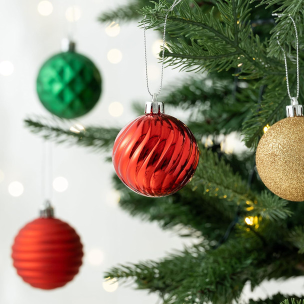 Valery Madelyn Christmas Tree Decorations Ornament Set for Fall Halloween Decor, 24ct Red Green Gold Shatterproof Ball Ornaments, 2.36 Inches Hanging Ornaments for Xmas Holiday Party