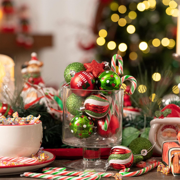 Valery Madelyn Christmas Ball Ornaments, 35ct Elf Red Green White Shatterproof Christmas Tree Decorations Set, 1.97 Inch Whimsical Decorative Hanging Ornament Bulk for Xmas Holiday Party Decor