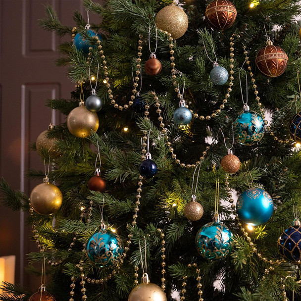 Valery Madelyn Mini Christmas Tree Ornaments Set, 100ct Blue Copper and Gold Shatterproof Christmas Tree Decorations Bulk, 1.18 Inches Hanging Ball Ornaments for Xmas Trees Holiday Decor